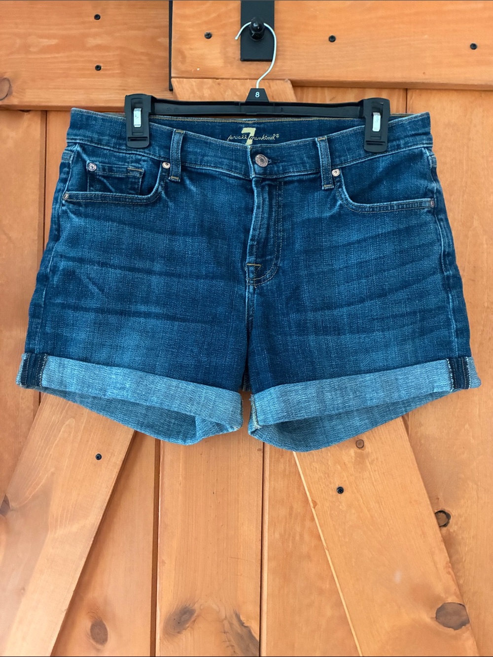 7 for All Mankind Classic Dark Blue Denim Cuffed Women's Shorts